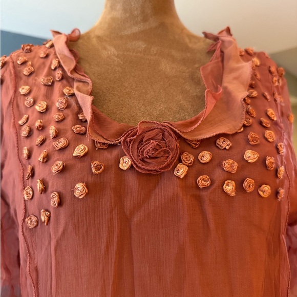 Burnt Orange Women's Sheer Mesh Rose Fairy Assymetrical Tie Back Dress festival - Picture 6 of 8